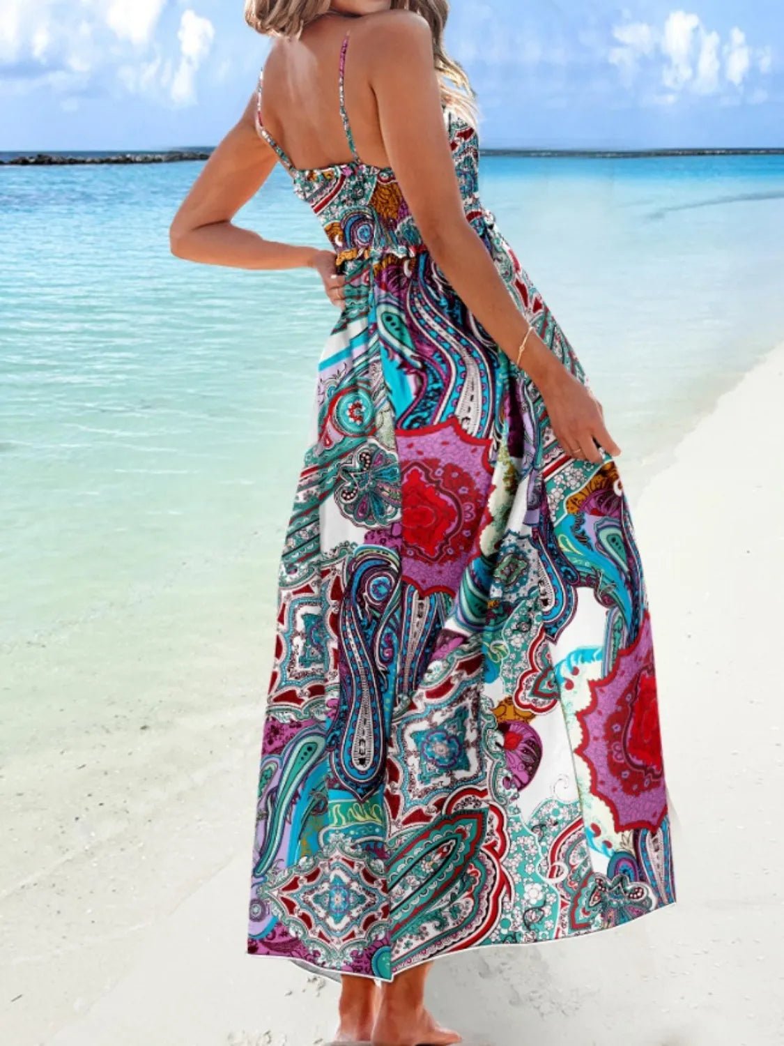 Printed Smocked Maxi Cami Dress - adritiX