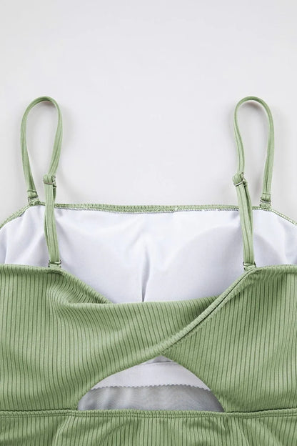 Ribbed Drawstring Sides Cutout One Piece Swimsuit - adritiX