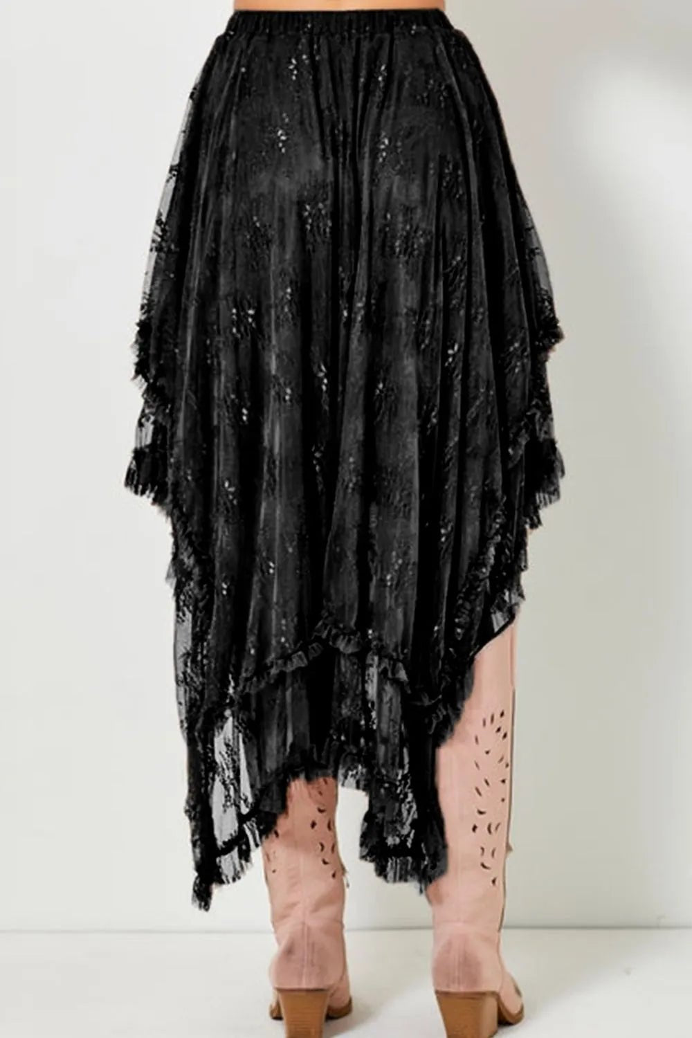 Elastic Waist Asymmetrical Lace Skirt - adritiX