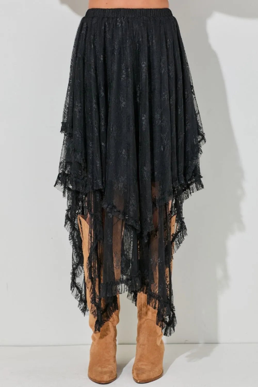 Elastic Waist Asymmetrical Lace Skirt - adritiX