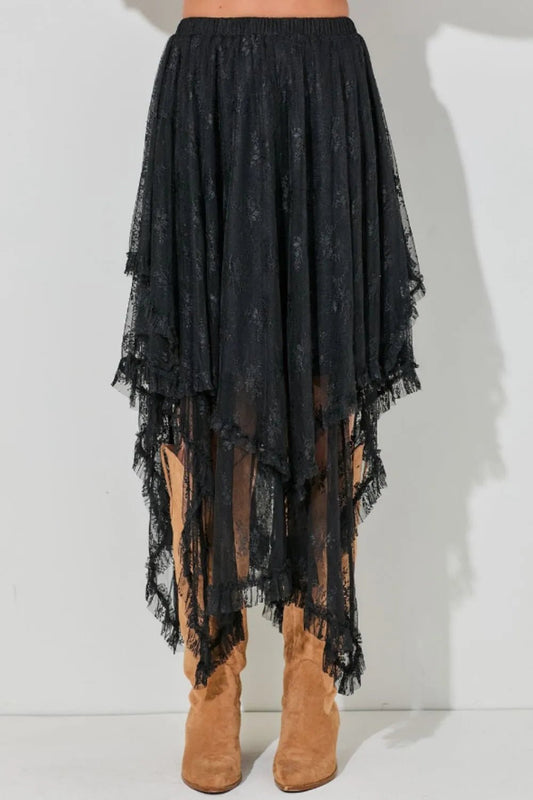 Elastic Waist Asymmetrical Lace Skirt - adritiX