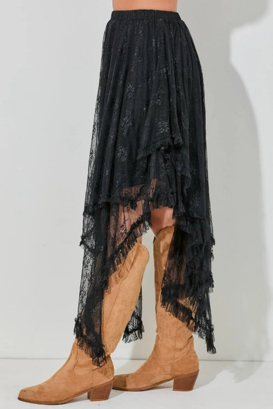 Elastic Waist Asymmetrical Lace Skirt - adritiX
