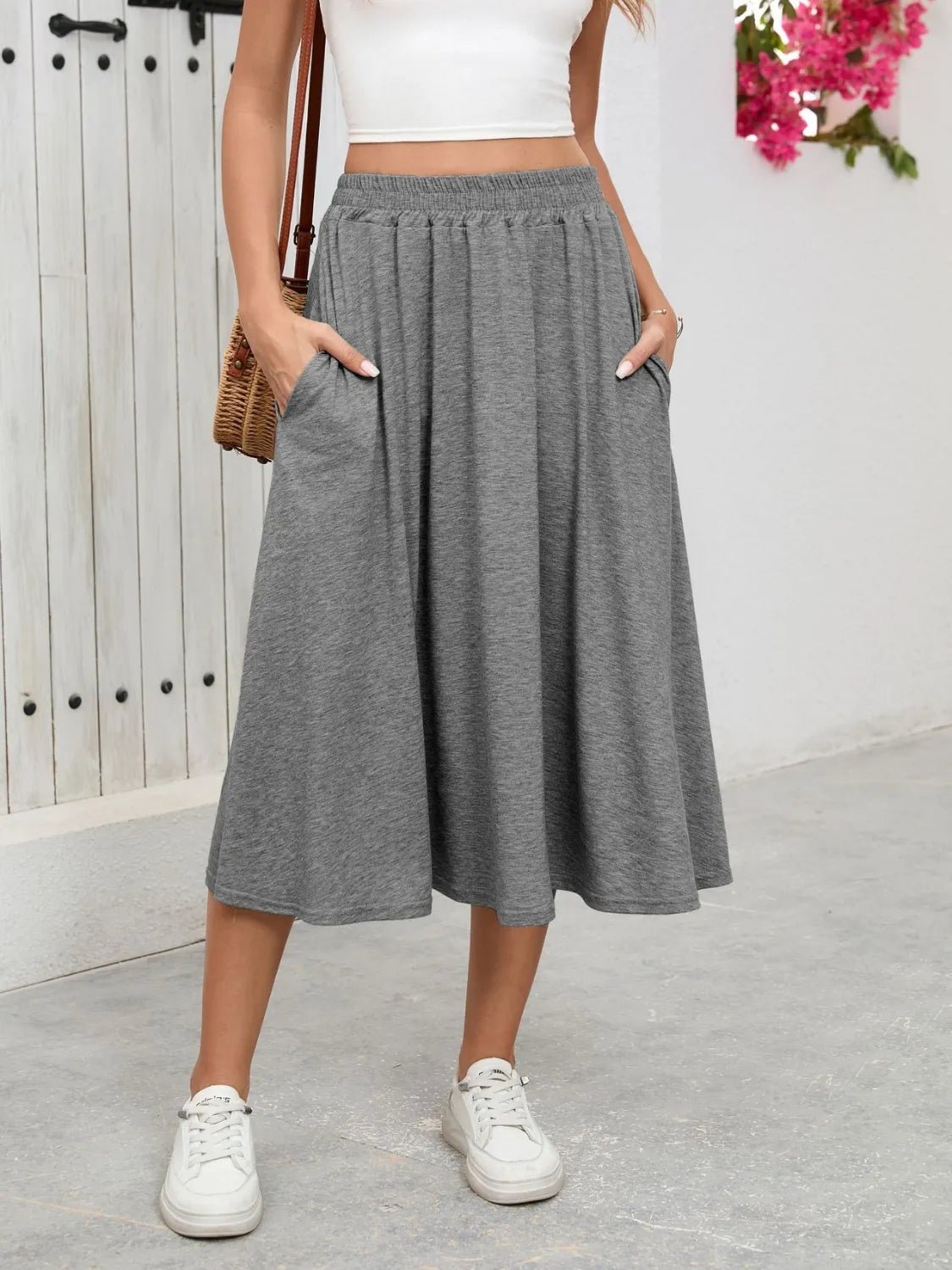 Elastic Waist Skirt With Pockets - adritiX