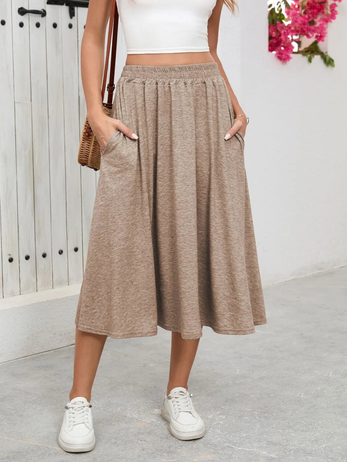 Elastic Waist Skirt With Pockets - adritiX