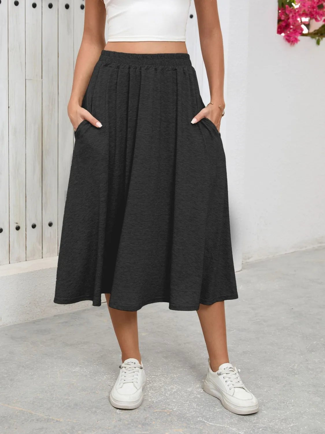 Elastic Waist Skirt With Pockets - adritiX