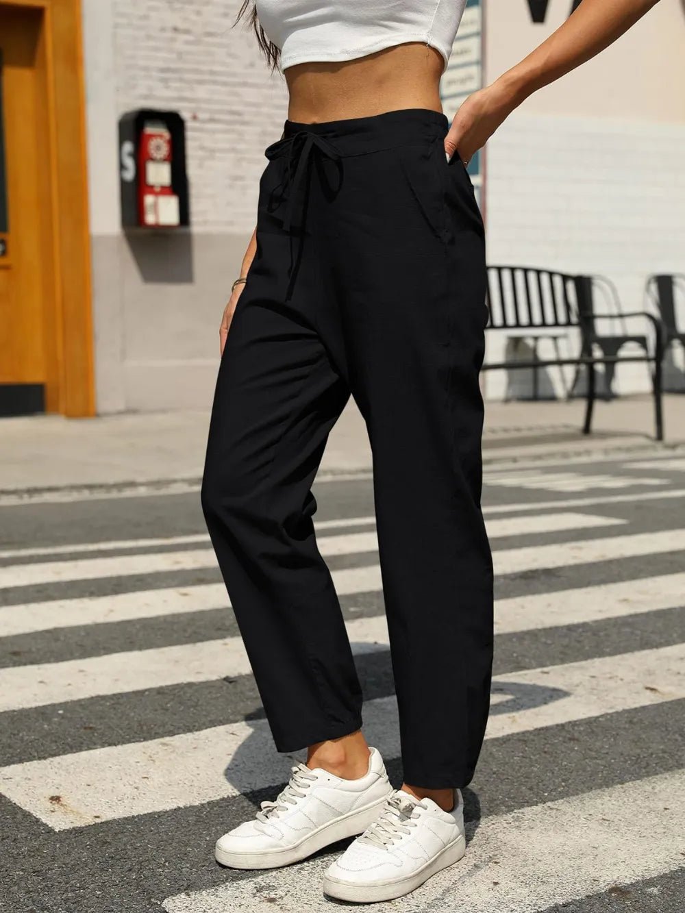 Elastic Waist Tapered Pants - adritiX