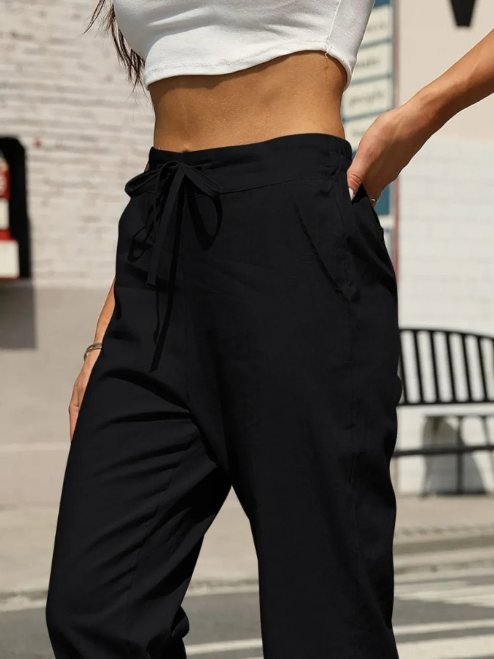 Elastic Waist Tapered Pants - adritiX