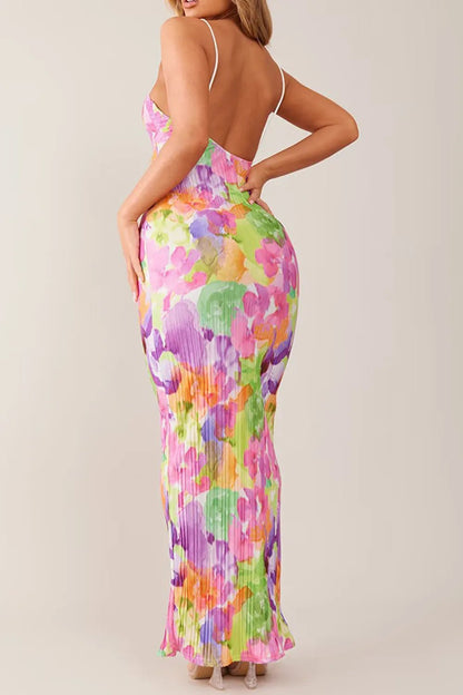 Elegant Backless Printed Maxi Cami Dress - adritiX