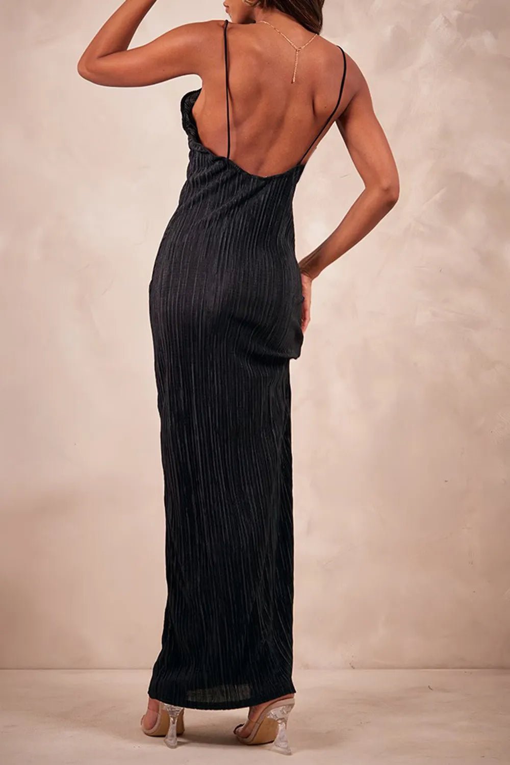 Elegant Backless Printed Maxi Cami Dress - adritiX