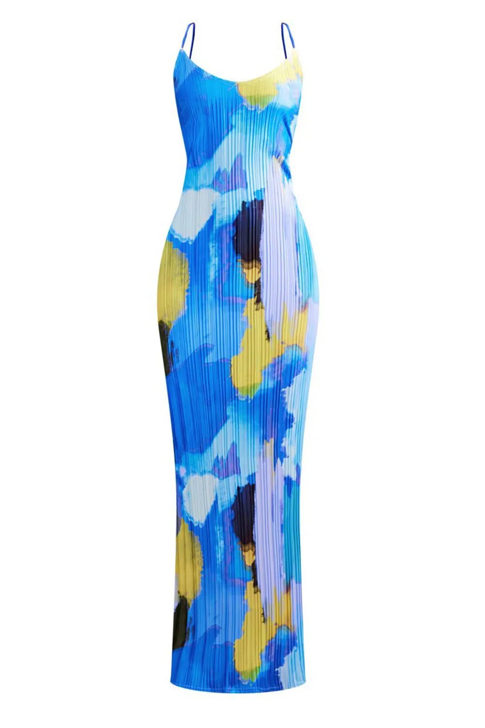 Elegant Backless Printed Maxi Cami Dress - adritiX