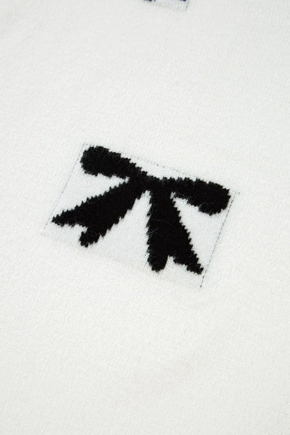 Elegant Bow Pattern Knit Short Sleeve Sweater - adritiX