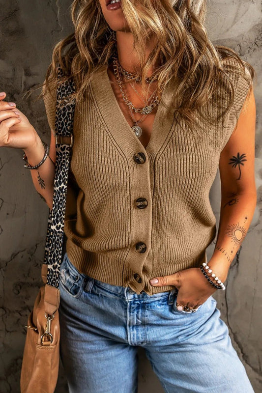 Elegant Button Up V - Neck Sweater Vest - adritiX