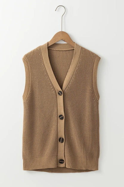 Elegant Button Up V - Neck Sweater Vest - adritiX