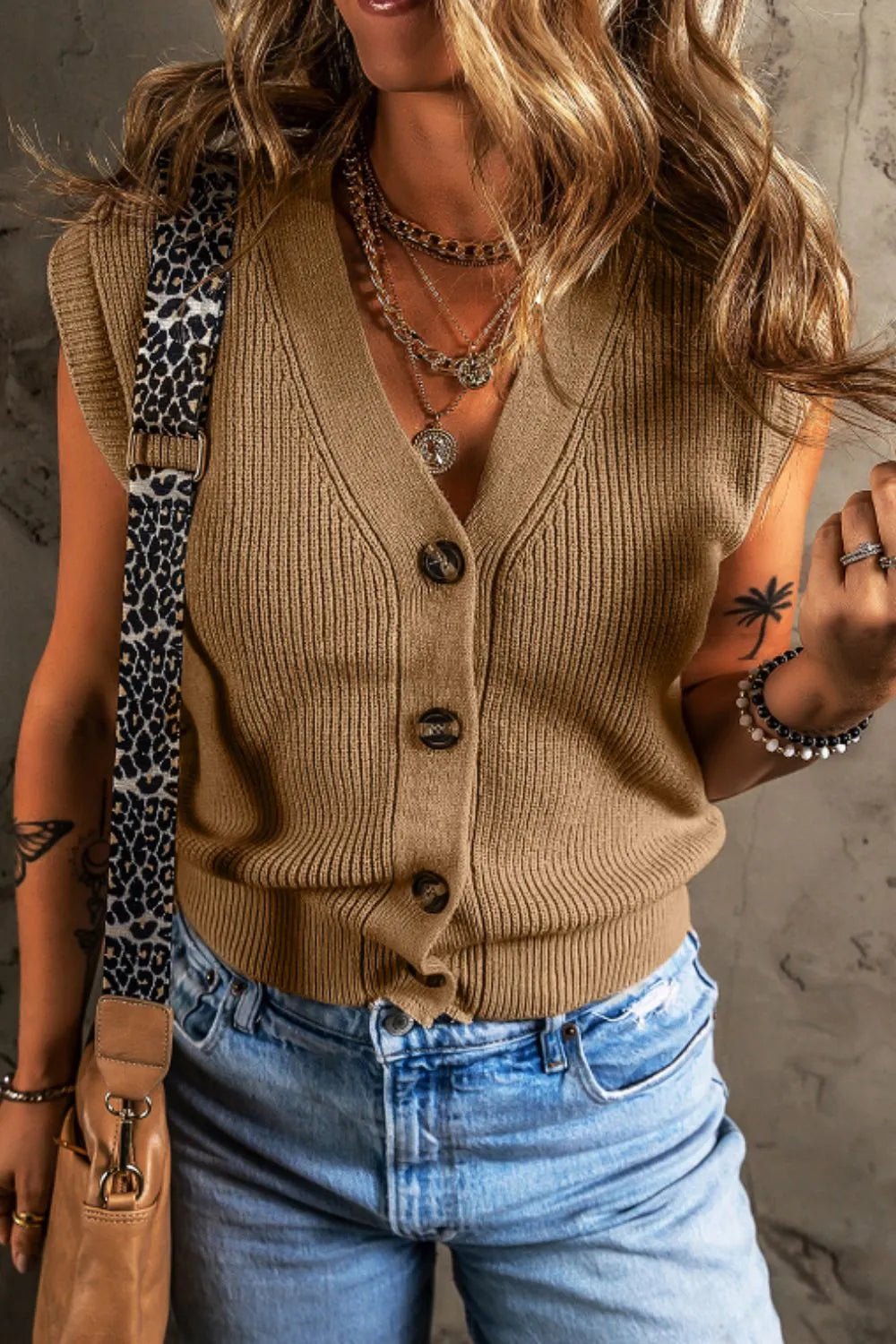 Elegant Button Up V - Neck Sweater Vest - adritiX