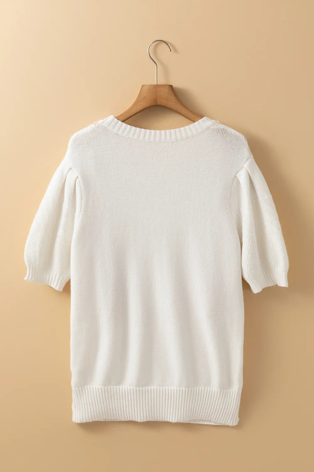 Elegant Cable Knit Round Neck Half Sleeve Sweater - adritiX
