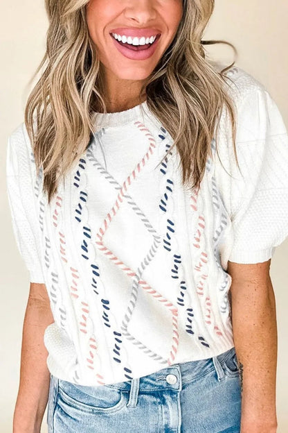 Elegant Cable Knit Round Neck Half Sleeve Sweater - adritiX