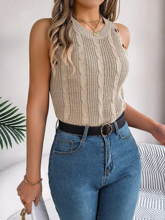 Elegant Cable - Knit Round Neck Vest - adritiX