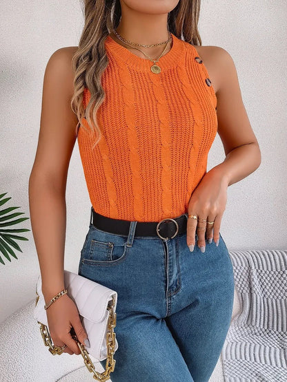 Elegant Cable - Knit Round Neck Vest - adritiX