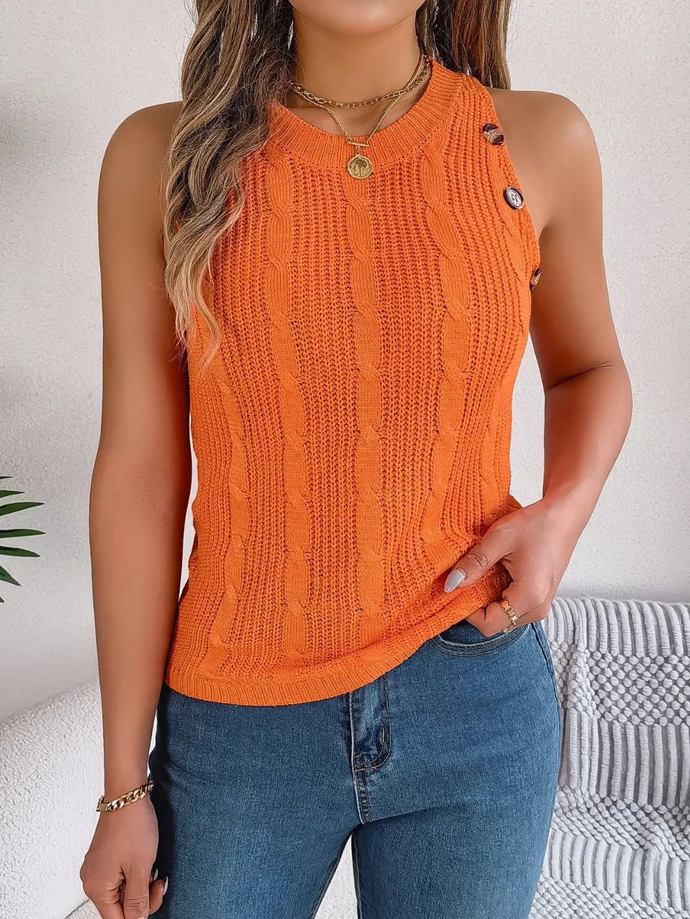 Elegant Cable - Knit Round Neck Vest - adritiX
