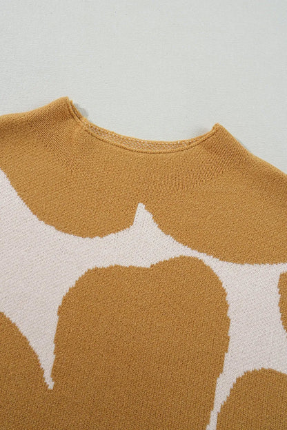 Elegant Contrast Flower Mock Neck Short Sleeve Sweater - adritiX