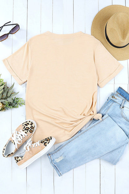 Elegant Corn Letter Graphic Cuffed Tee - adritiX