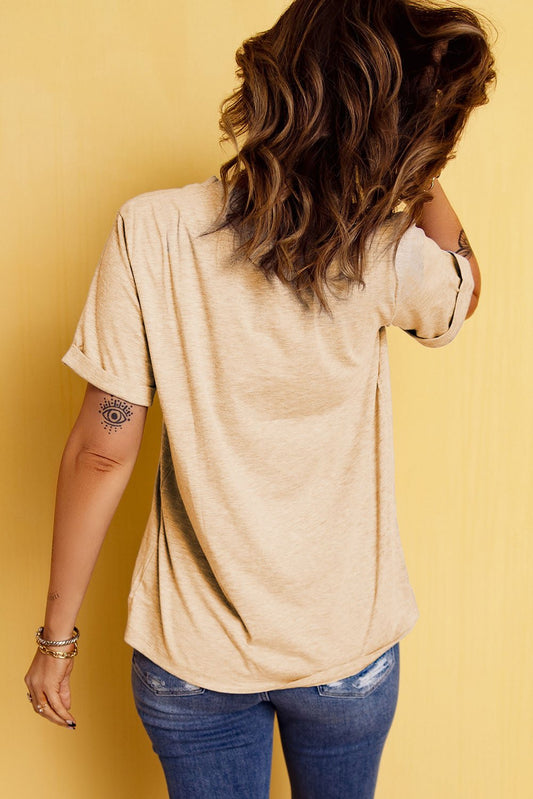 Elegant Corn Letter Graphic Cuffed Tee - adritiX