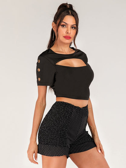 Elegant Cutout Grommet Detail Cropped Tee - adritiX