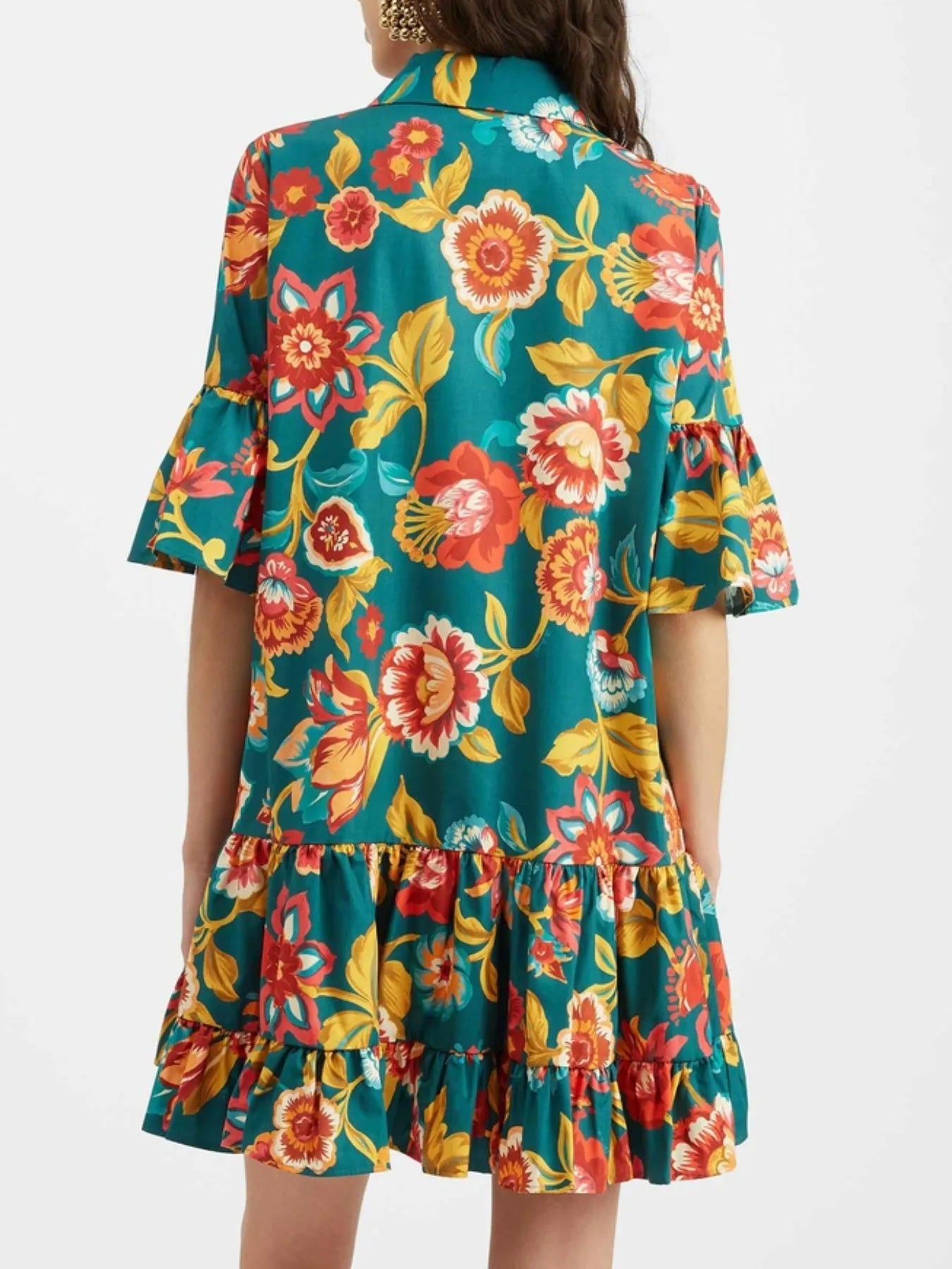 Elegant Floral Print Ruffle Sleeve Mini Dress - adritiX