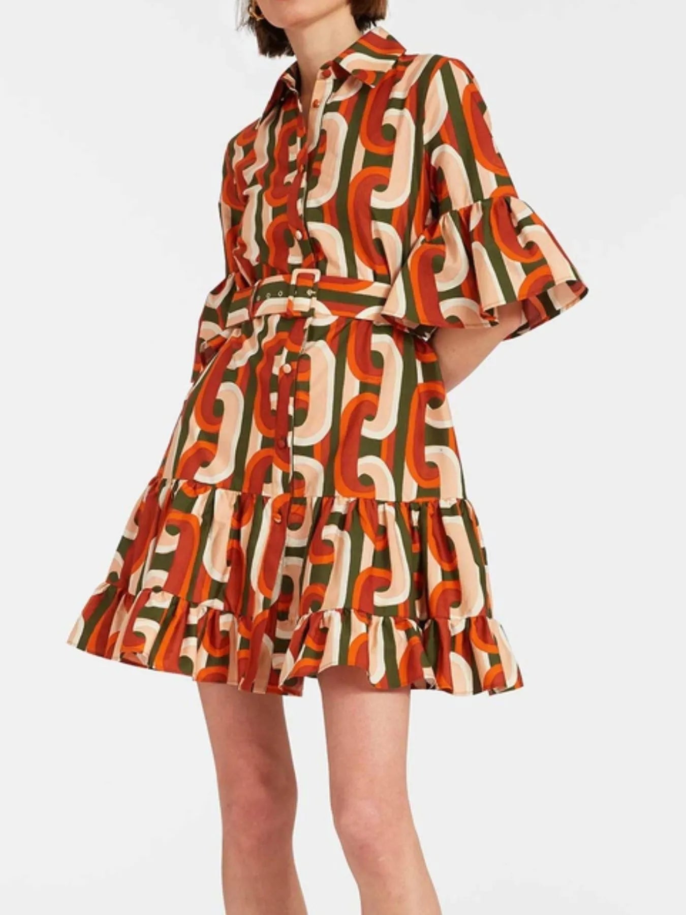 Elegant Floral Print Ruffle Sleeve Mini Dress - adritiX