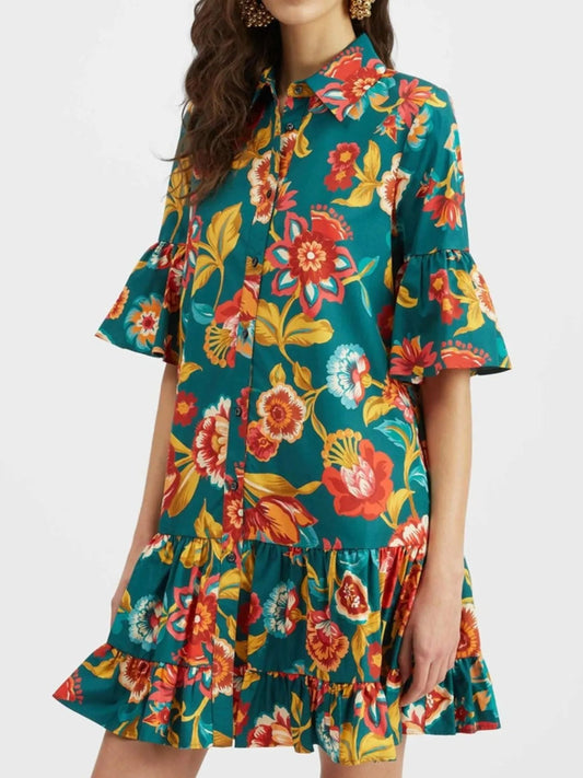 Elegant Floral Print Ruffle Sleeve Mini Dress - adritiX