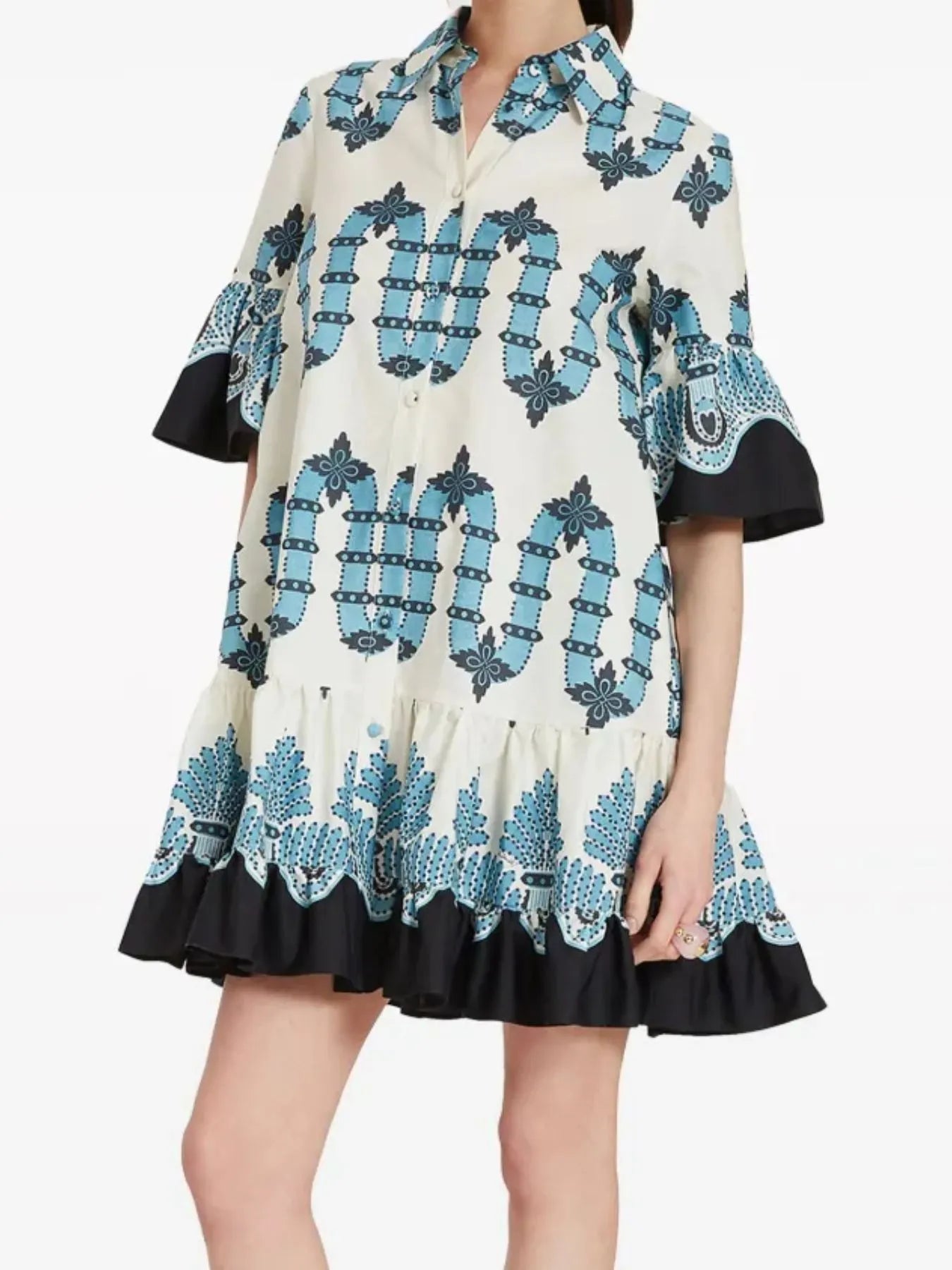 Elegant Floral Print Ruffle Sleeve Mini Dress - adritiX