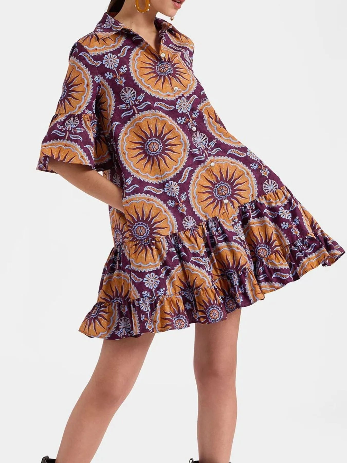 Elegant Floral Print Ruffle Sleeve Mini Dress - adritiX