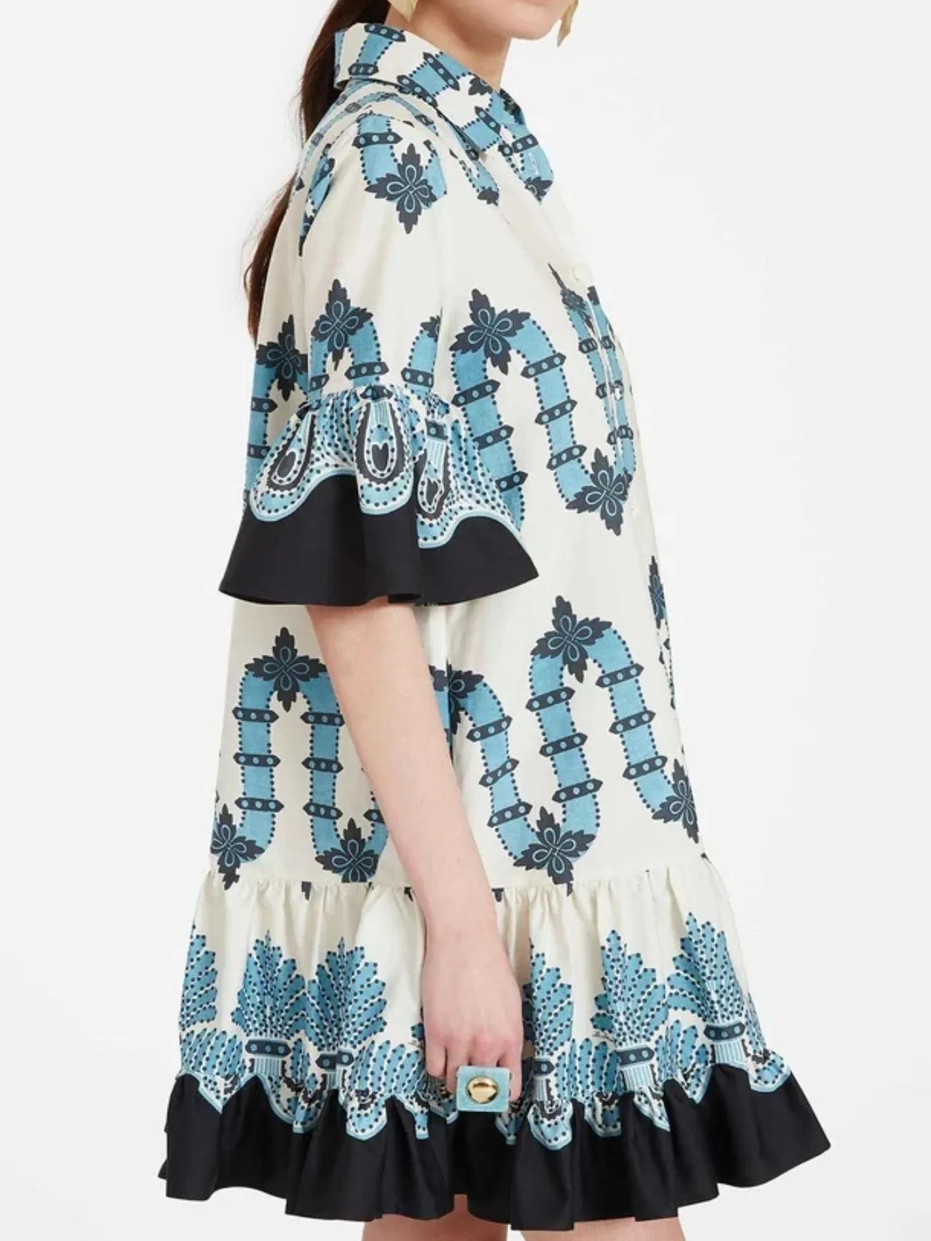 Elegant Floral Print Ruffle Sleeve Mini Dress - adritiX