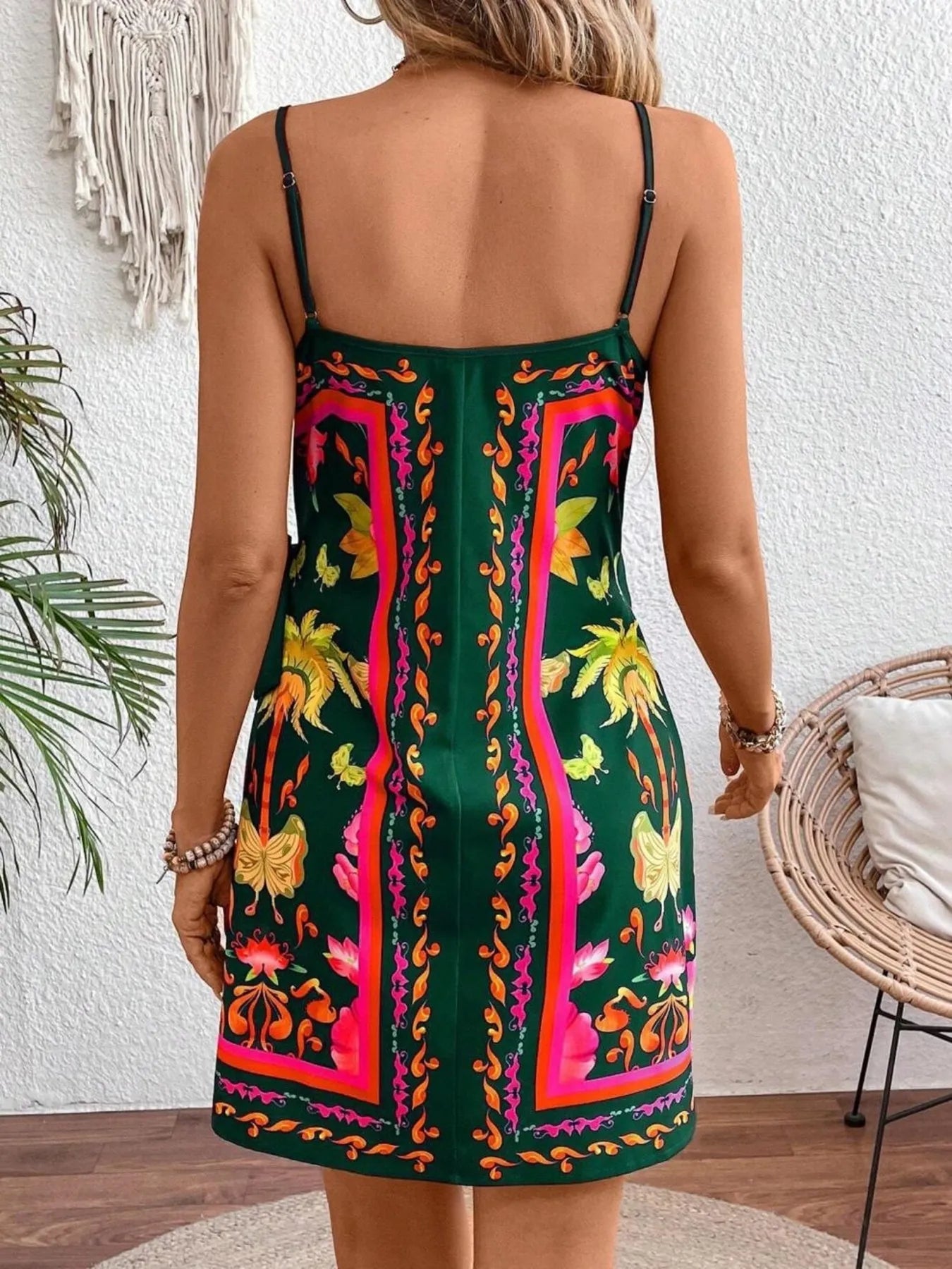 Elegant Floral Print Spaghetti Strap Wrap Mini Dress - adritiX