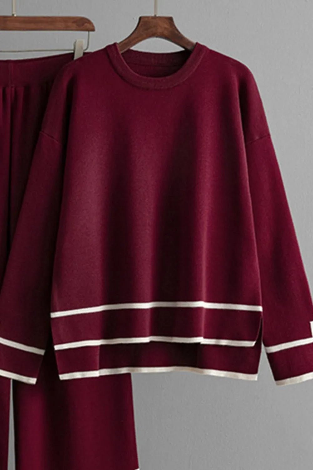 Elegant High - Low Round Neck Top and Pants Sweater Set - adritiX