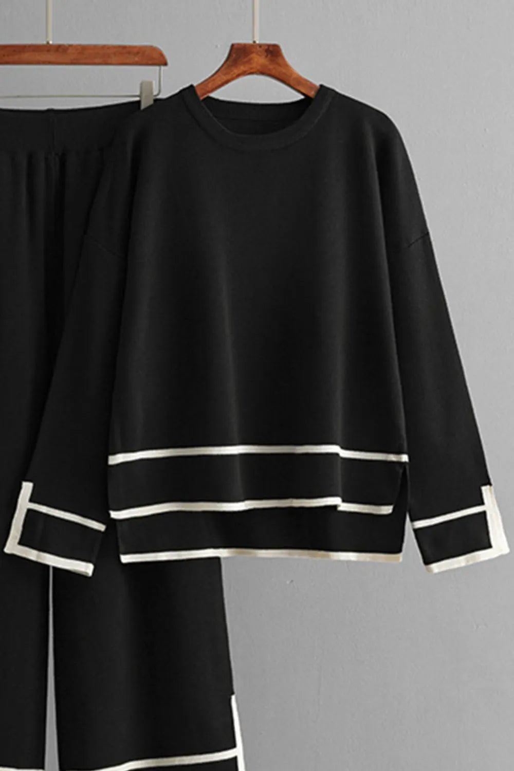Elegant High - Low Round Neck Top and Pants Sweater Set - adritiX