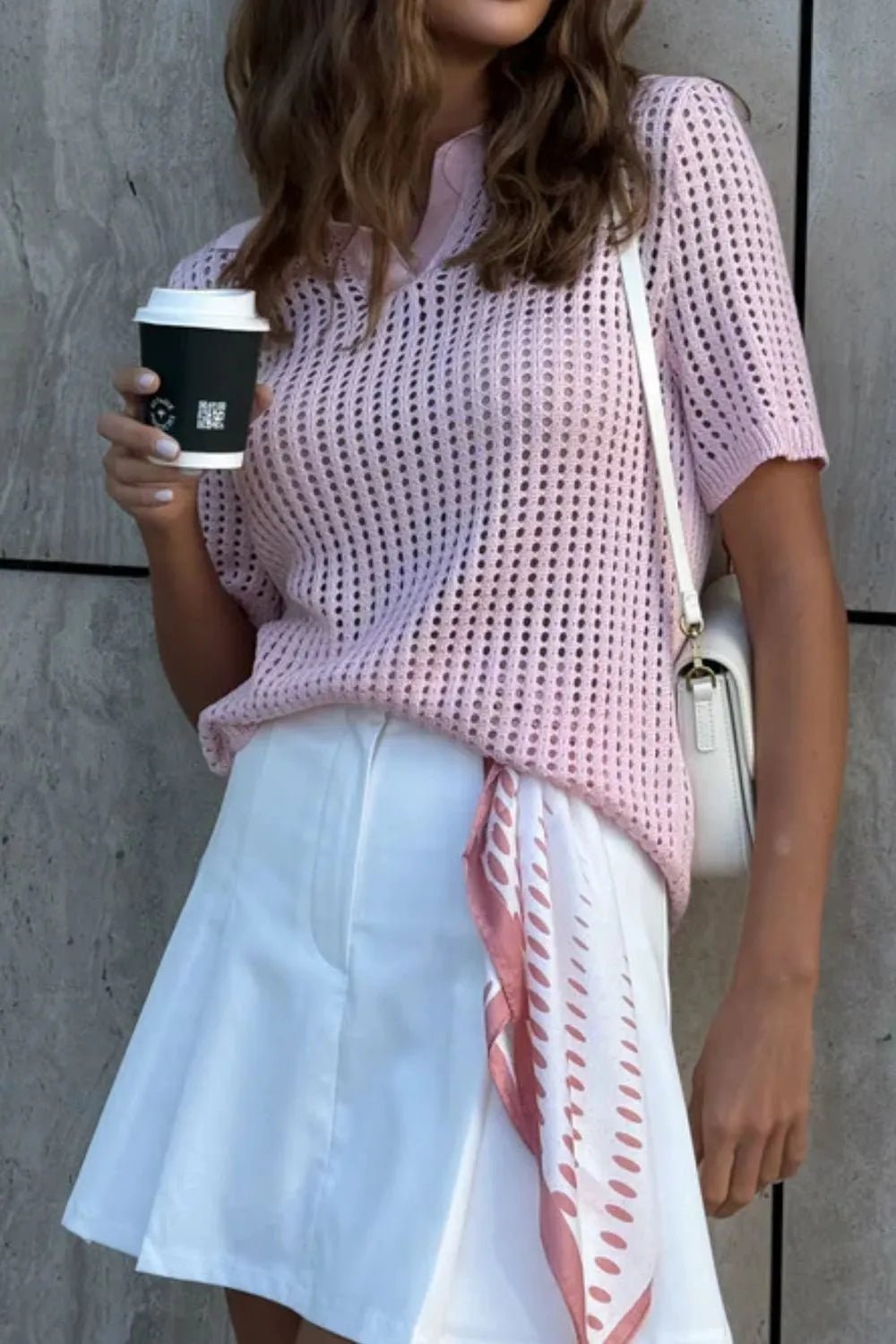 Elegant Hollow Out Short Sleeve Knit Cover Up Top - adritiX