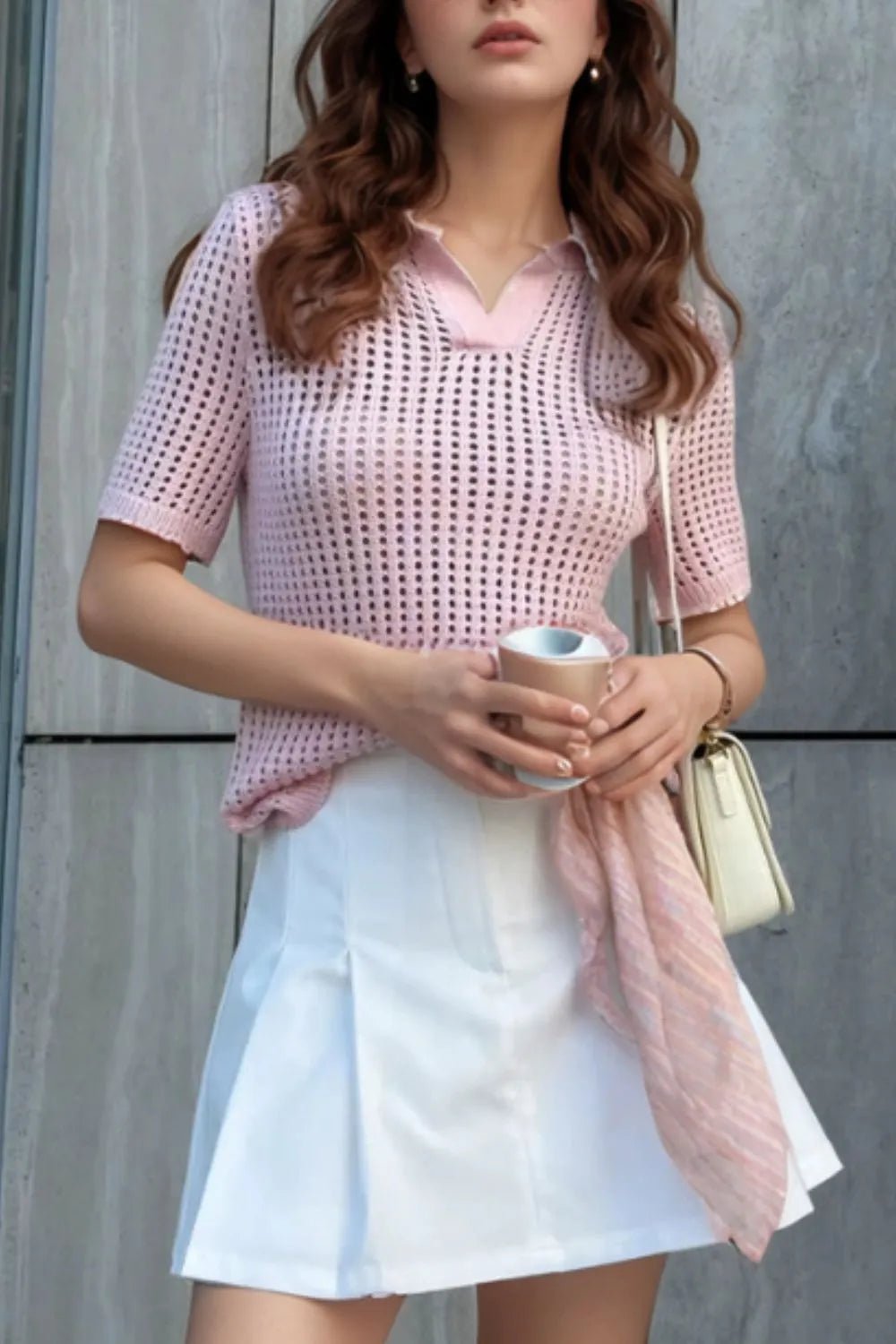 Elegant Hollow Out Short Sleeve Knit Cover Up Top - adritiX