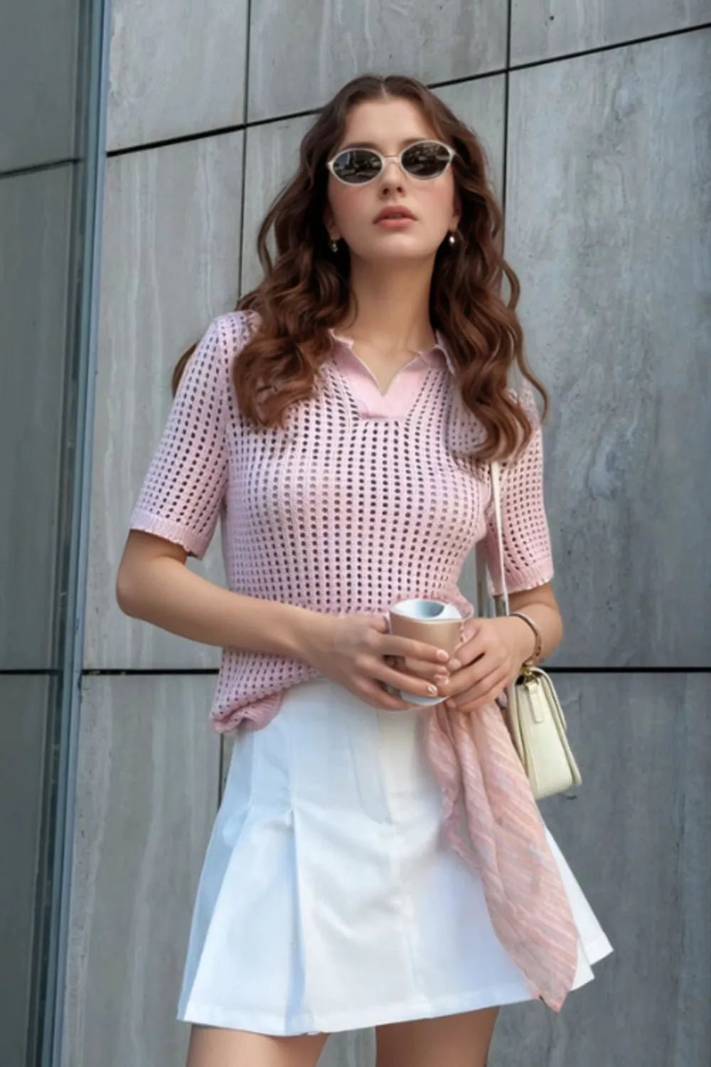 Elegant Hollow Out Short Sleeve Knit Cover Up Top - adritiX