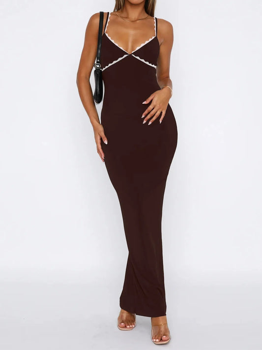 Elegant Lace Detail Slim Fit Bodycon Maxi Dress - adritiX