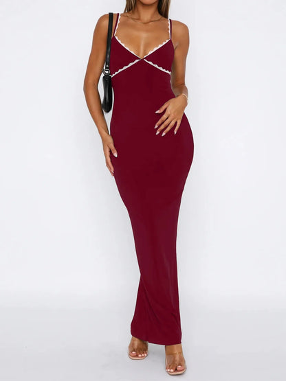 Elegant Lace Detail Slim Fit Bodycon Maxi Dress - adritiX