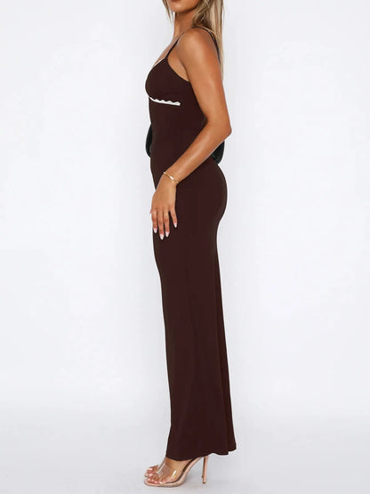 Elegant Lace Detail Slim Fit Bodycon Maxi Dress - adritiX