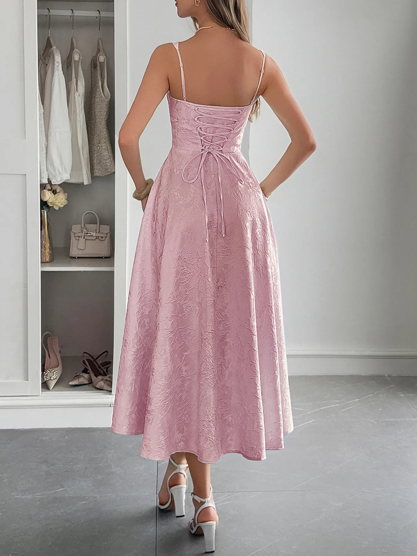 Elegant Lace - Up Sleeveless Midi Dress - adritiX
