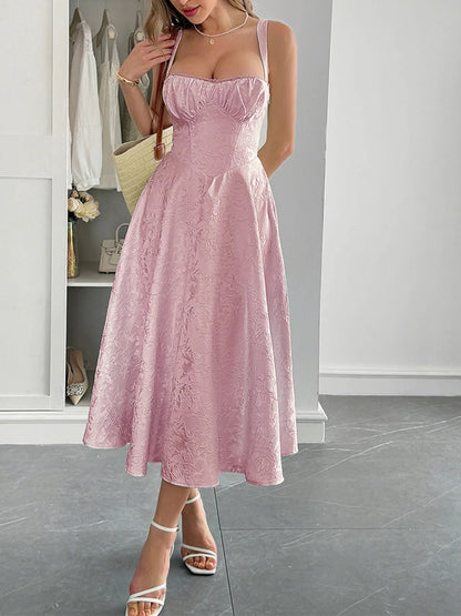 Elegant Lace - Up Sleeveless Midi Dress - adritiX