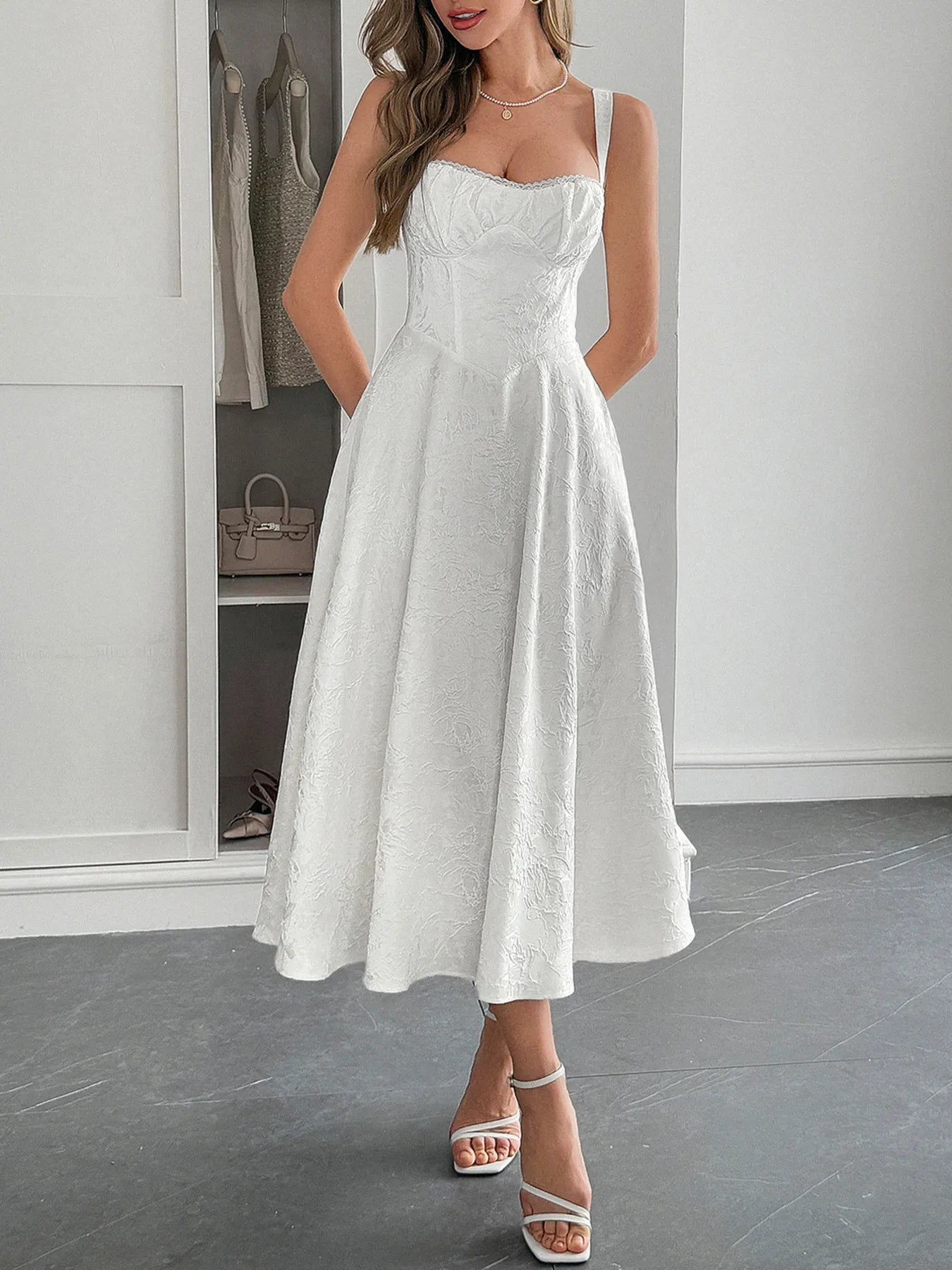 Elegant Lace - Up Sleeveless Midi Dress - adritiX