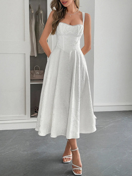 Elegant Lace - Up Sleeveless Midi Dress - adritiX