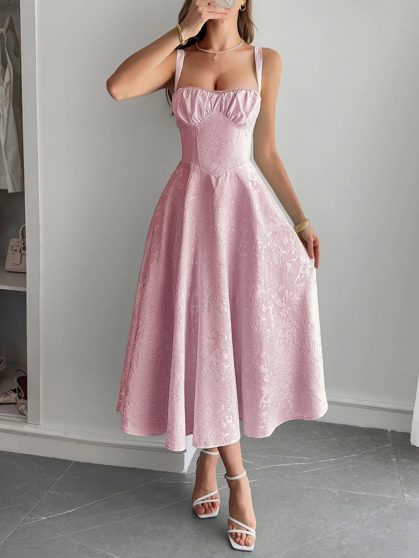 Elegant Lace - Up Sleeveless Midi Dress - adritiX