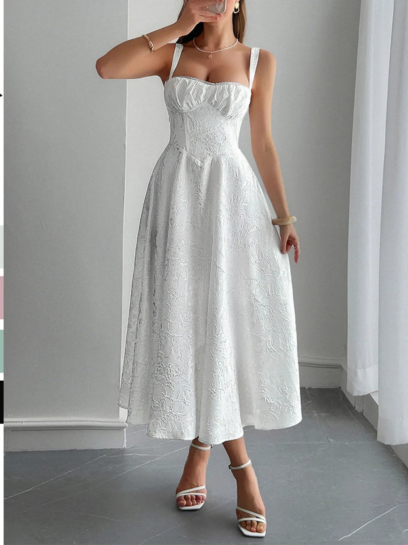 Elegant Lace - Up Sleeveless Midi Dress - adritiX