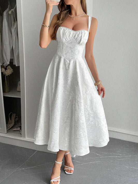 Elegant Lace - Up Sleeveless Midi Dress - adritiX