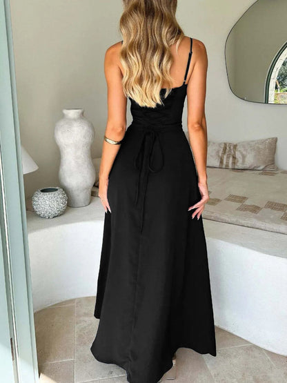 Elegant Lace - Up Solid Cami Dress - adritiX
